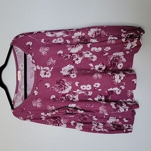 Loralette Romantic Girly Purple 1X Floral Bubble Sleeve Sweater top